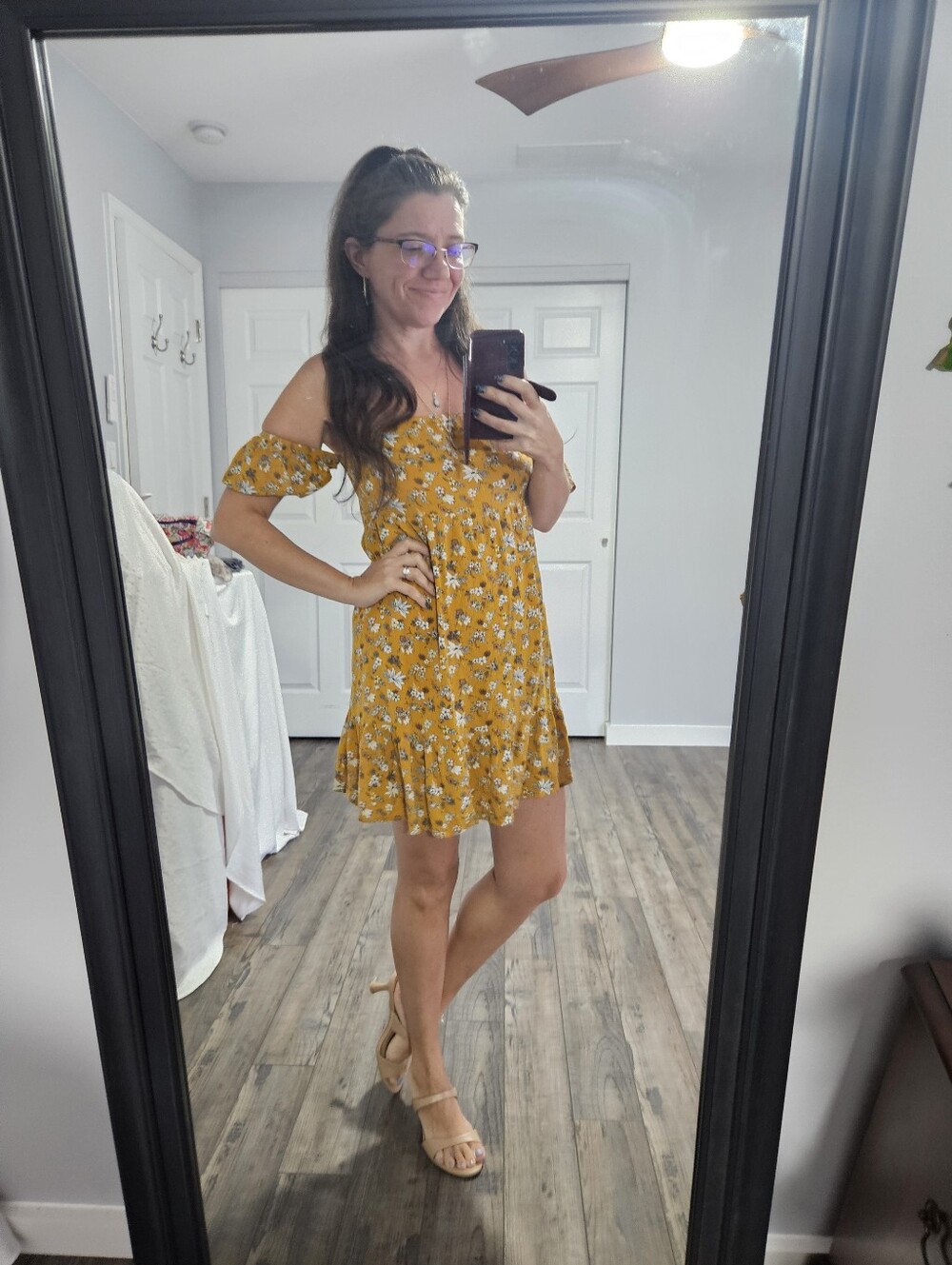 Mustard Floral Ruffle Dress